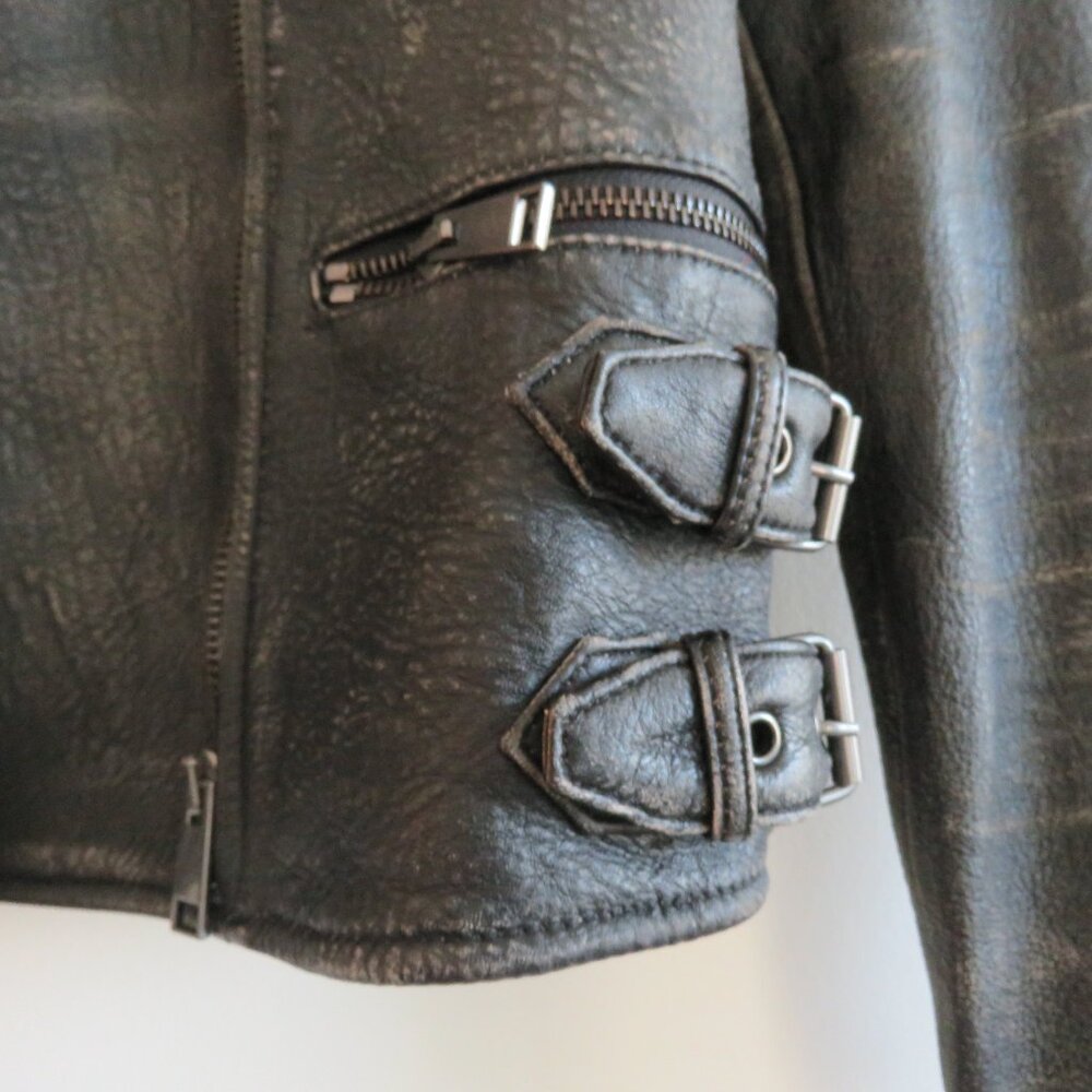BANANA REPUBLIC Faded Black Lamb Leather Moto Jacket - Size XS - Picture 11 of 16